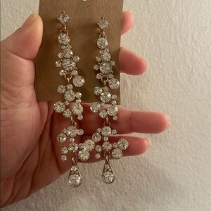 Gold-Tone Clear Crystal Drop Earrings - Elegant Women's Jewelry
